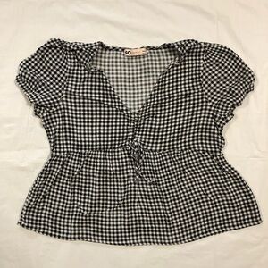 SO Juniors Short Sleeve Rayon Pullover Black & White Checkered Babydoll Top XS